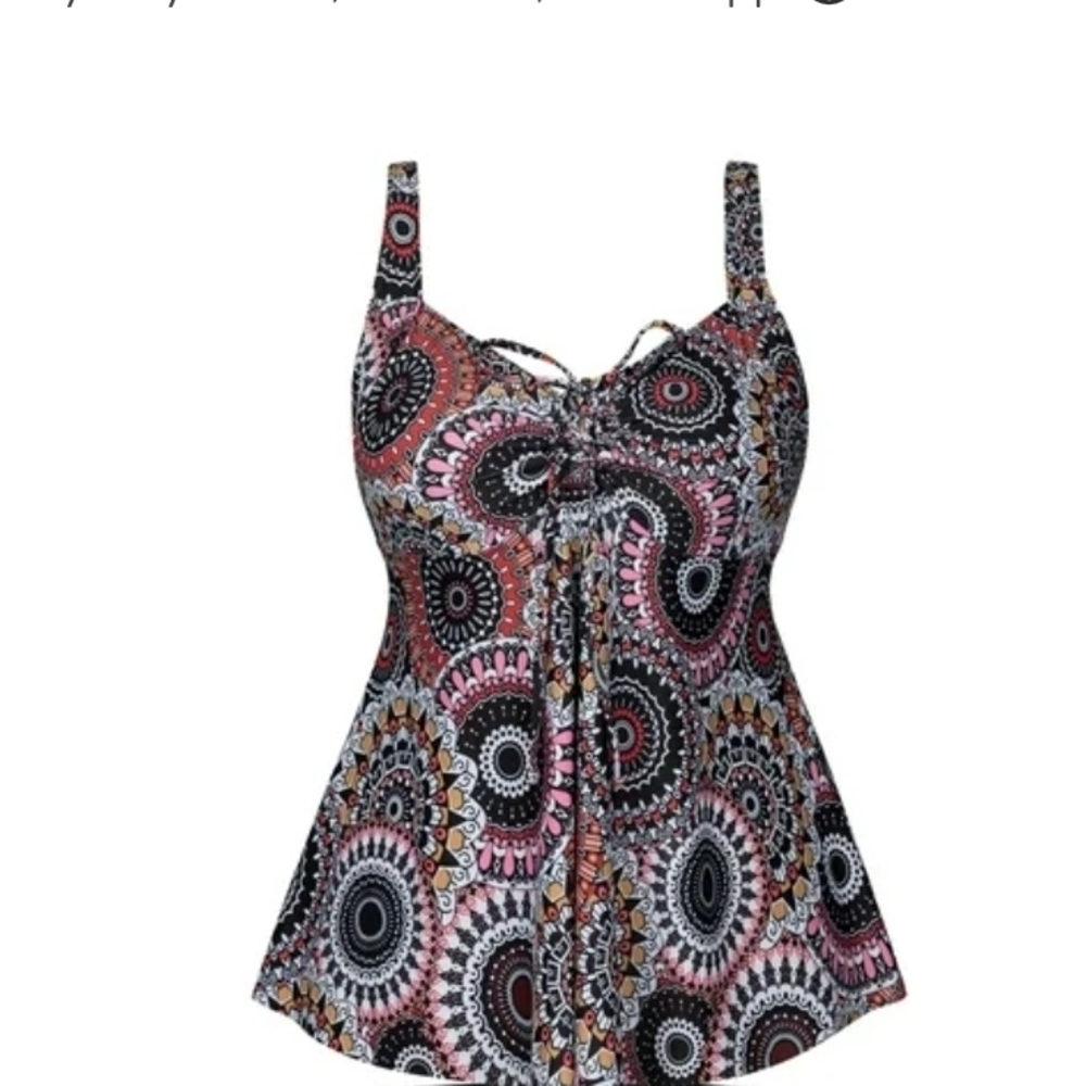 Tankini Brown Multi Patterned Swim Top Plus Size 2XL
